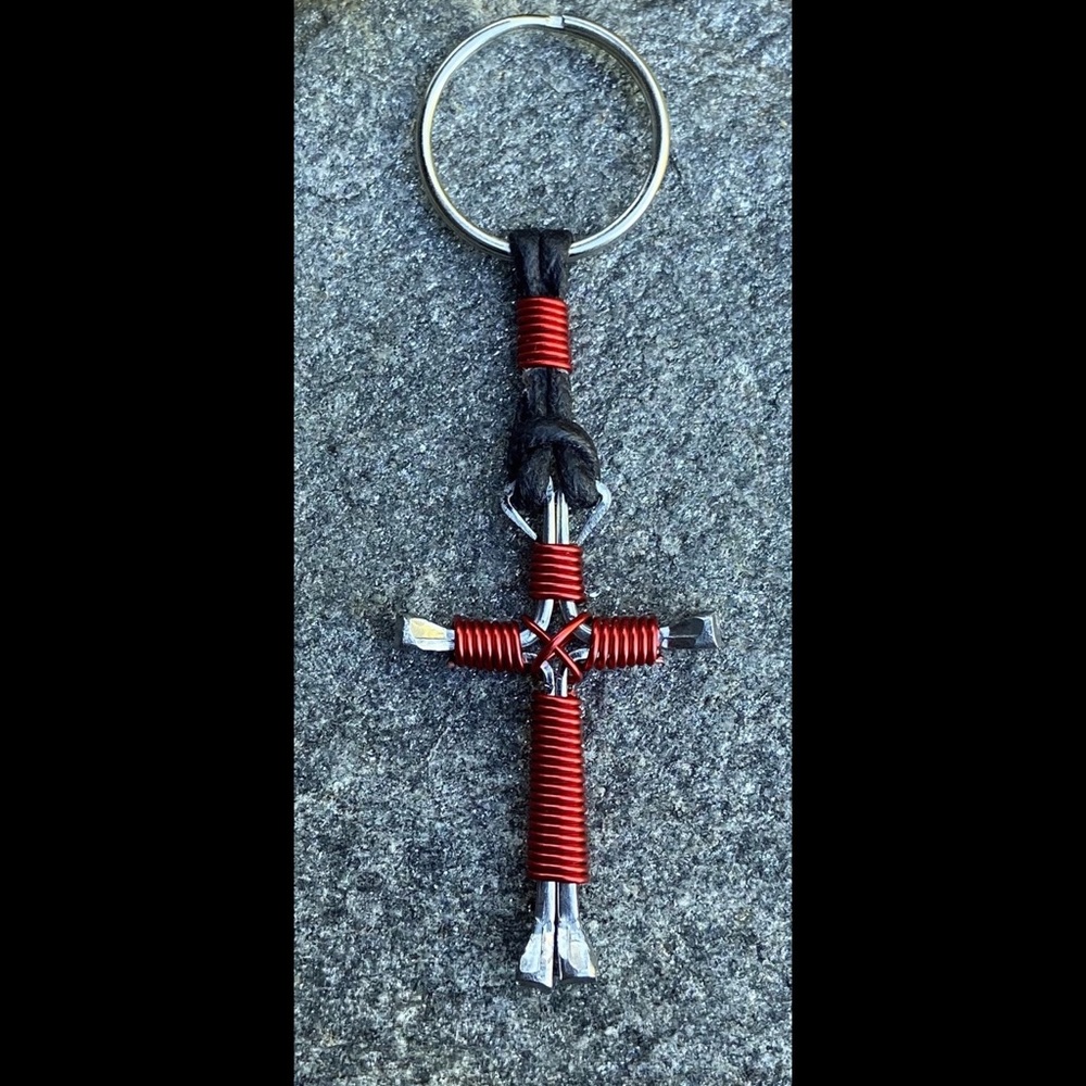 Horseshoe Nail Cross Keychain